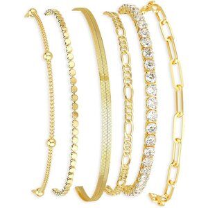 Dainty Gold Plated Bracelet Set: 6-Piece Adjustable Stackable Jewelry for Women